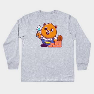 Cute Beaver Construction Cartoon (2) Kids Long Sleeve T-Shirt